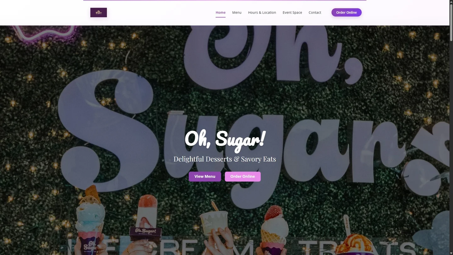 Oh Sugar Restaurant website by Koford Media, Charlotte web design case study