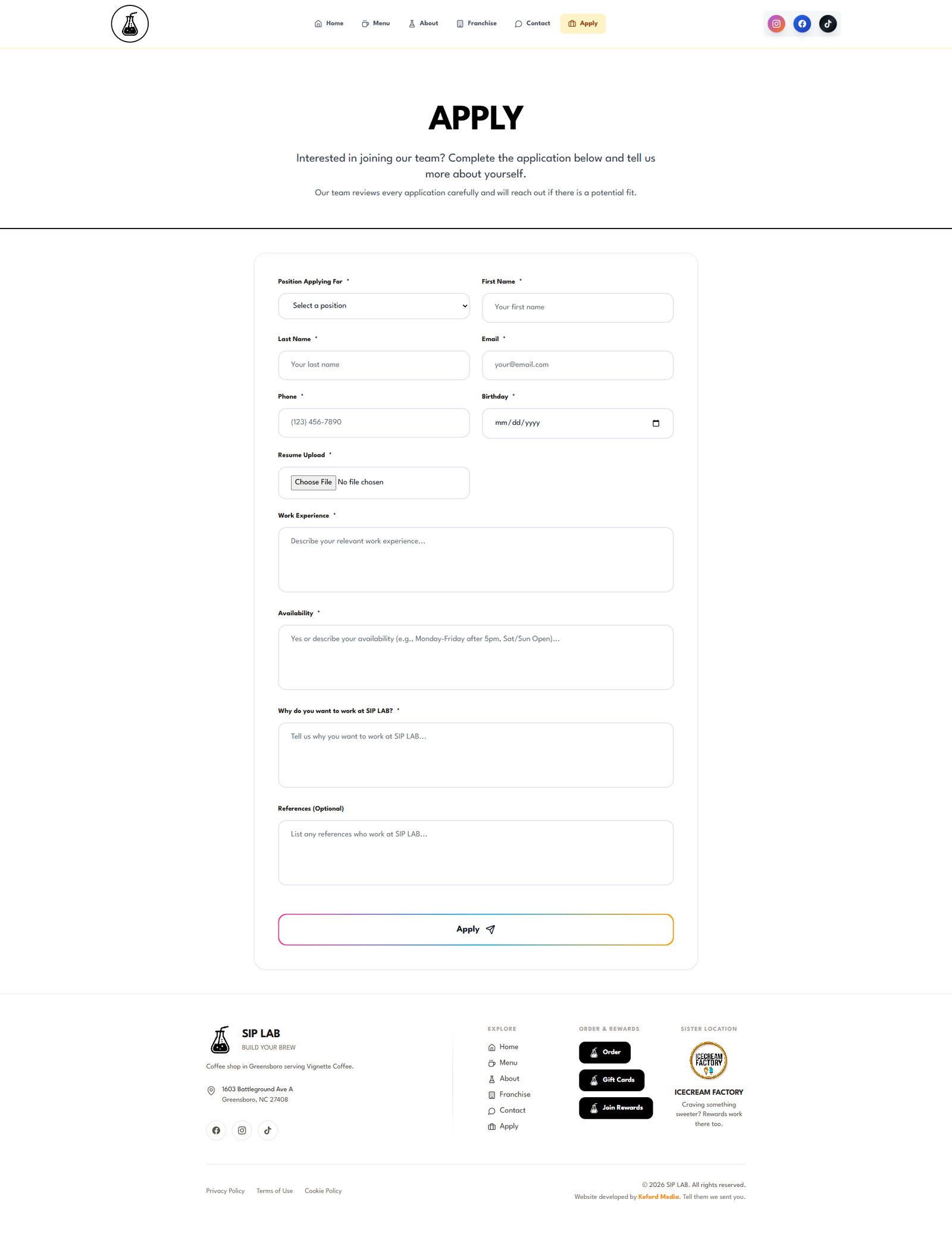 SIP LAB apply page